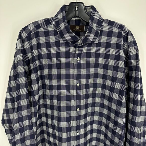 3/$25 Circle of Gentleman Plaid Button Down Shirt 43 Navy - Picture 4 of 7